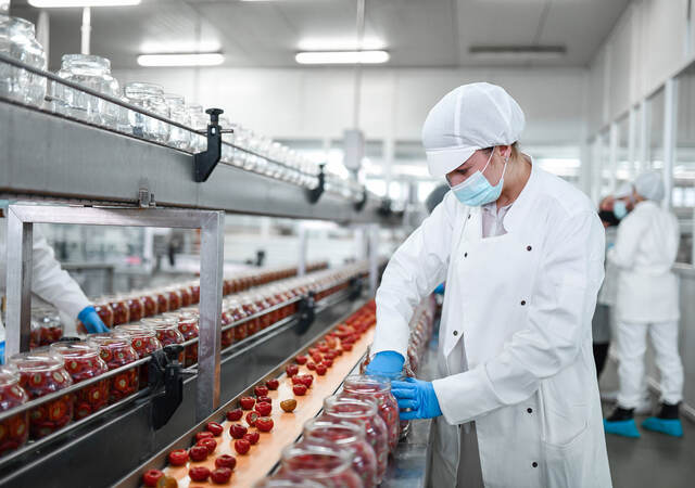 Person working with food on a production line