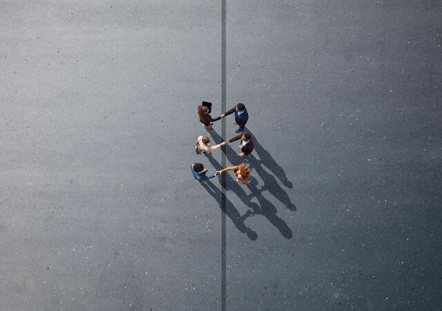 an aerial shot of a group of people