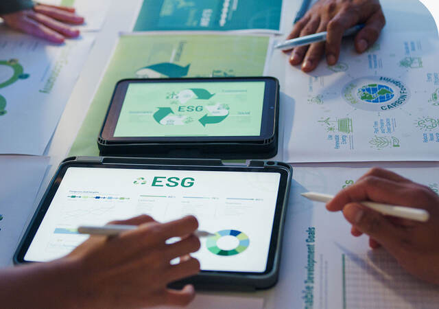 Group of people collaborating on an ESG strategy
