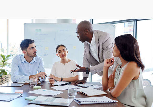 A diverse group works together