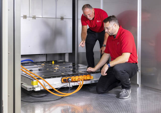 UL Solutions personnel testing an EV battery
