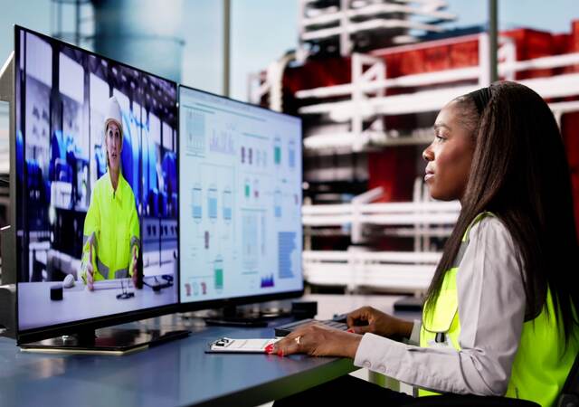 female employee taking training course on a work computer
