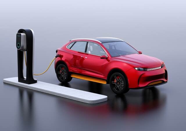 An electric vehicle at a charging station