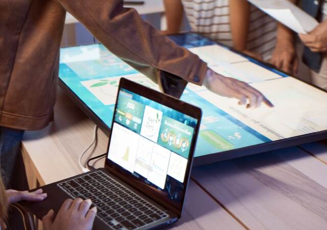 a person looking at net zero data on a laptop