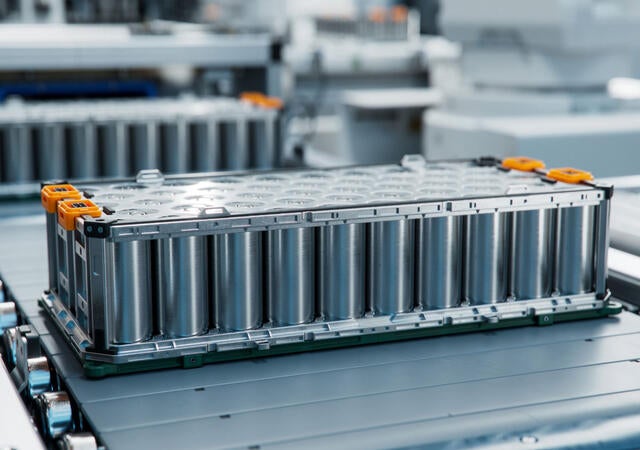 A battery being assembled
