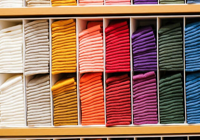 Stacks of colorful clothing