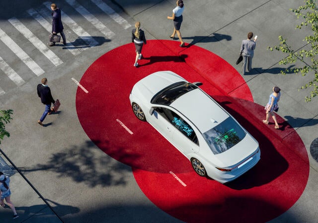 A car showing caution areas