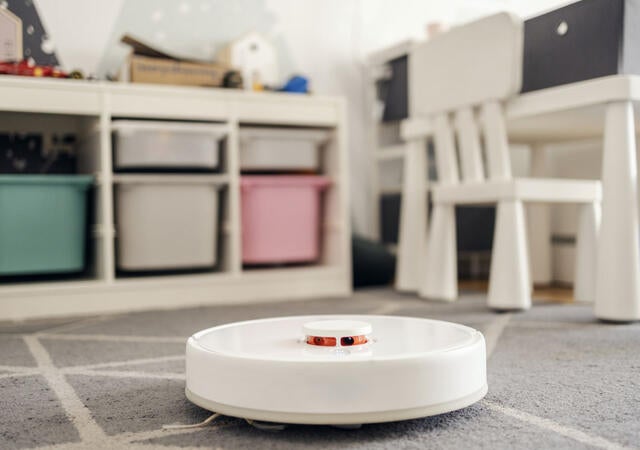 A robot vacuum cleaning
