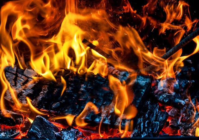 A fire with yellow and red flames