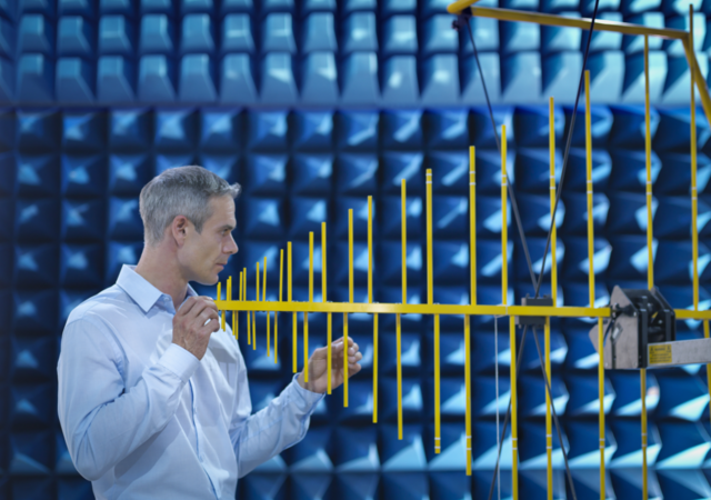 person testing an antenna