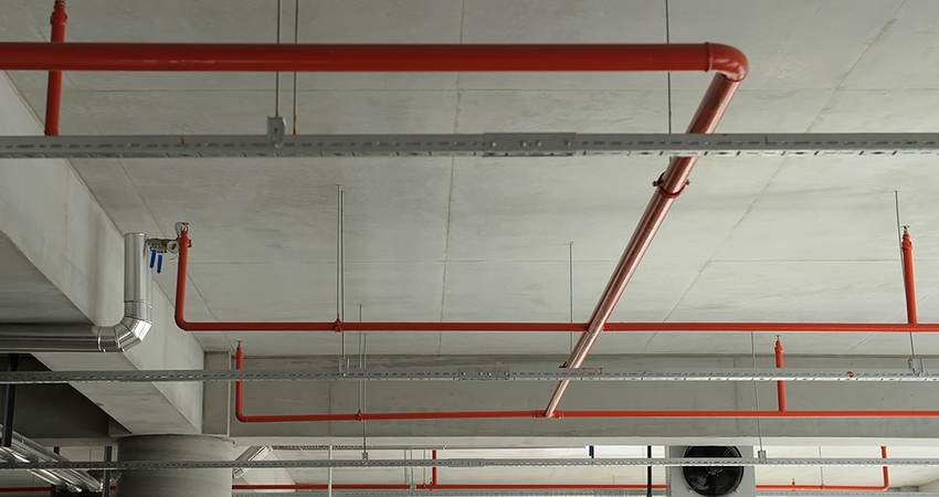 Fire sprinkler pipe system in a parking garage