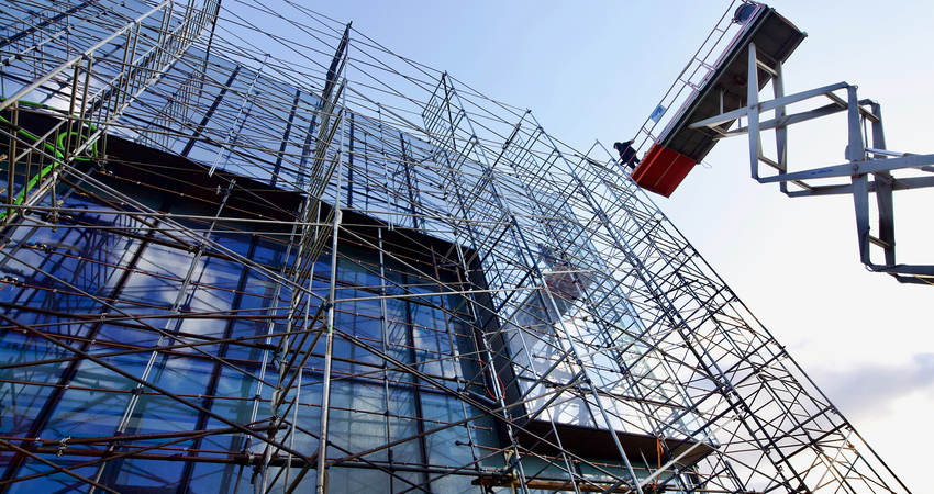Photo of a building mock up sample shot from below
