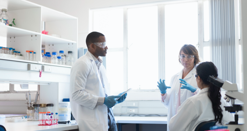People talking in a laboratory setting