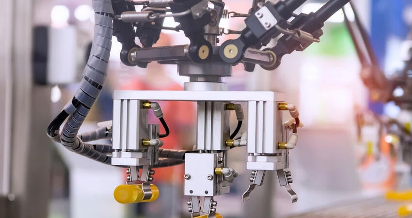 Closeup of a manufacturing robot machine tool