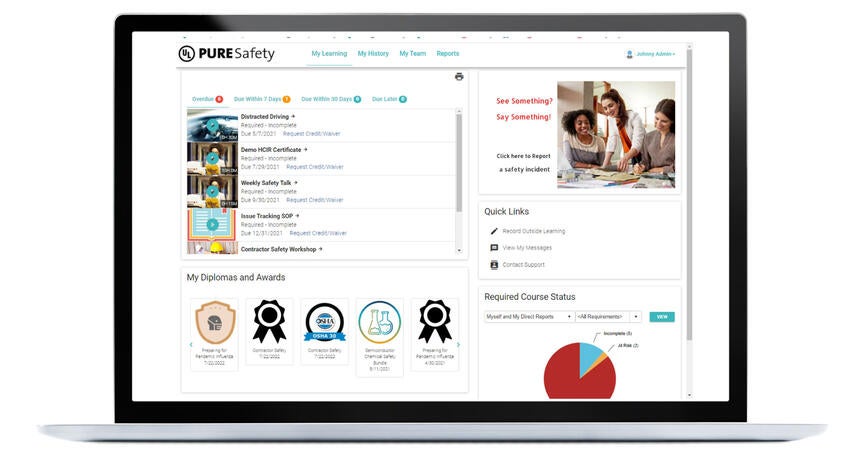 PureSafety page on a laptop screen