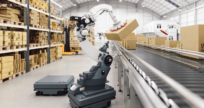 A robot working with packages