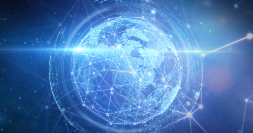 Futuristic global communications and network.
