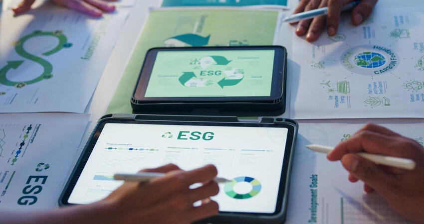 Group of people collaborating on an ESG strategy