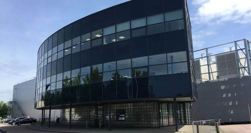 An office building with glass windows