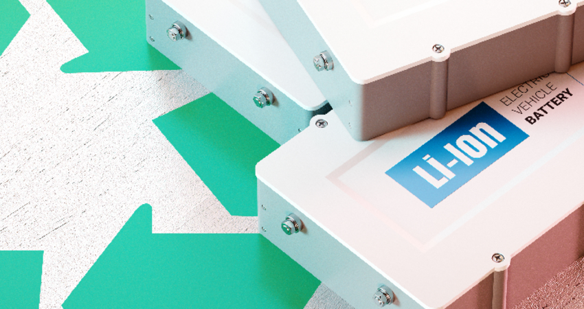 Lithium batteries next to a recycle symbol