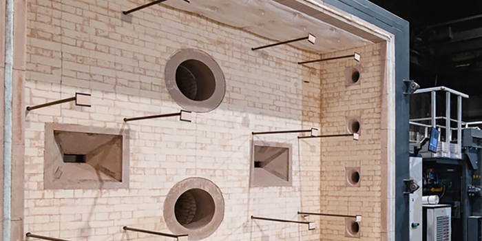 Test furnace at fire safety laboratory in Blockley United Kingdom, UK