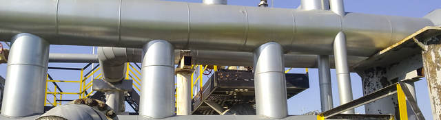 View of large oil pipes