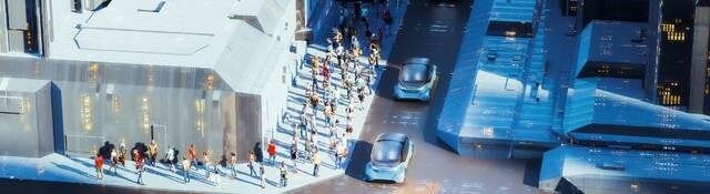 Urban street block with autonomous vehicles 