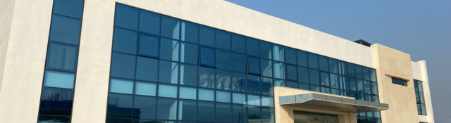 Exterior of three-storey glass-windowed UL testing lab in  Hai Duong, Vietnam