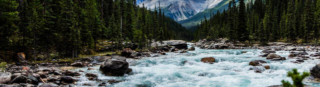 River, trees and mountains