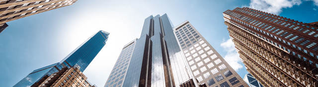 Upward view of skyscrapers