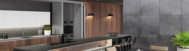 Luxurious matte black minimalist kitchen.