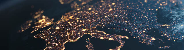 View of European city lights as seen from space at night