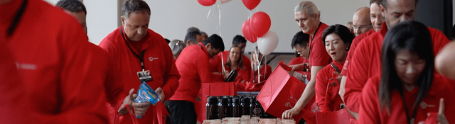 UL Solutions employees having a UL Solutions themed party