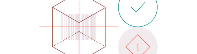 Illustration of a barcode next to a checkmark and a warning symbol