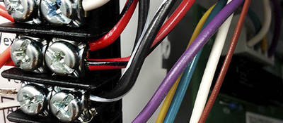 A close-up image of appliance wiring. 
