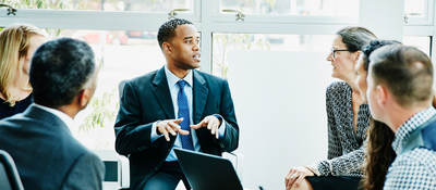 Businessman leading a group workshop