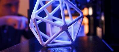 Image of 3D printed icosahedron (20-sided) polymer shape