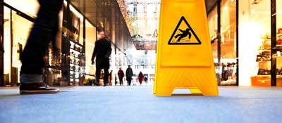 Danger sign in a shopping mall