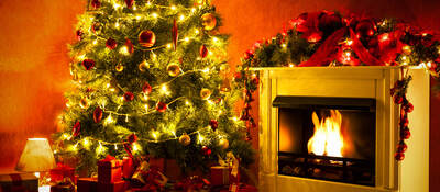 Christmas tree and fireplace