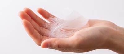 White feather on a woman hand