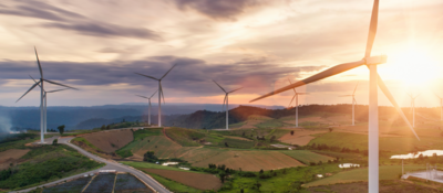 Field with wind turbines