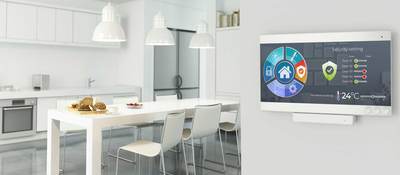 Crisp clean white kitchen with Smart security screen featured