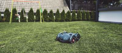 Aerial view of robotic lawn mower.