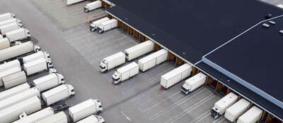 Trucks parked in a parking lot