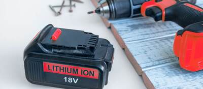 Close up recharge Li-ion battery for electric cordless tool.