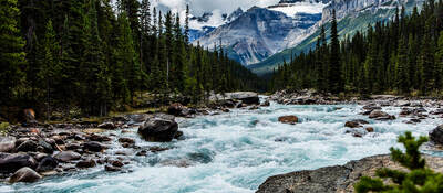 River, trees and mountains