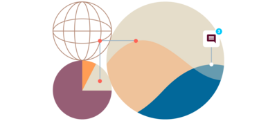 Illustration of a pie chart and graphs