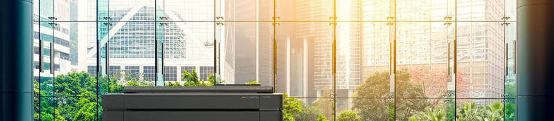 Photo of an HP Design Jet T600 in front of windows with sun shining through