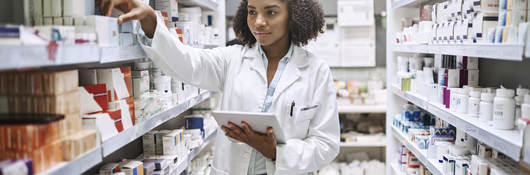 pharmacist with a tablet