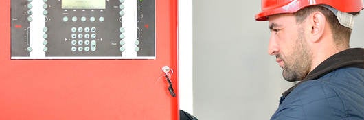 Electrician wearing a hardhat